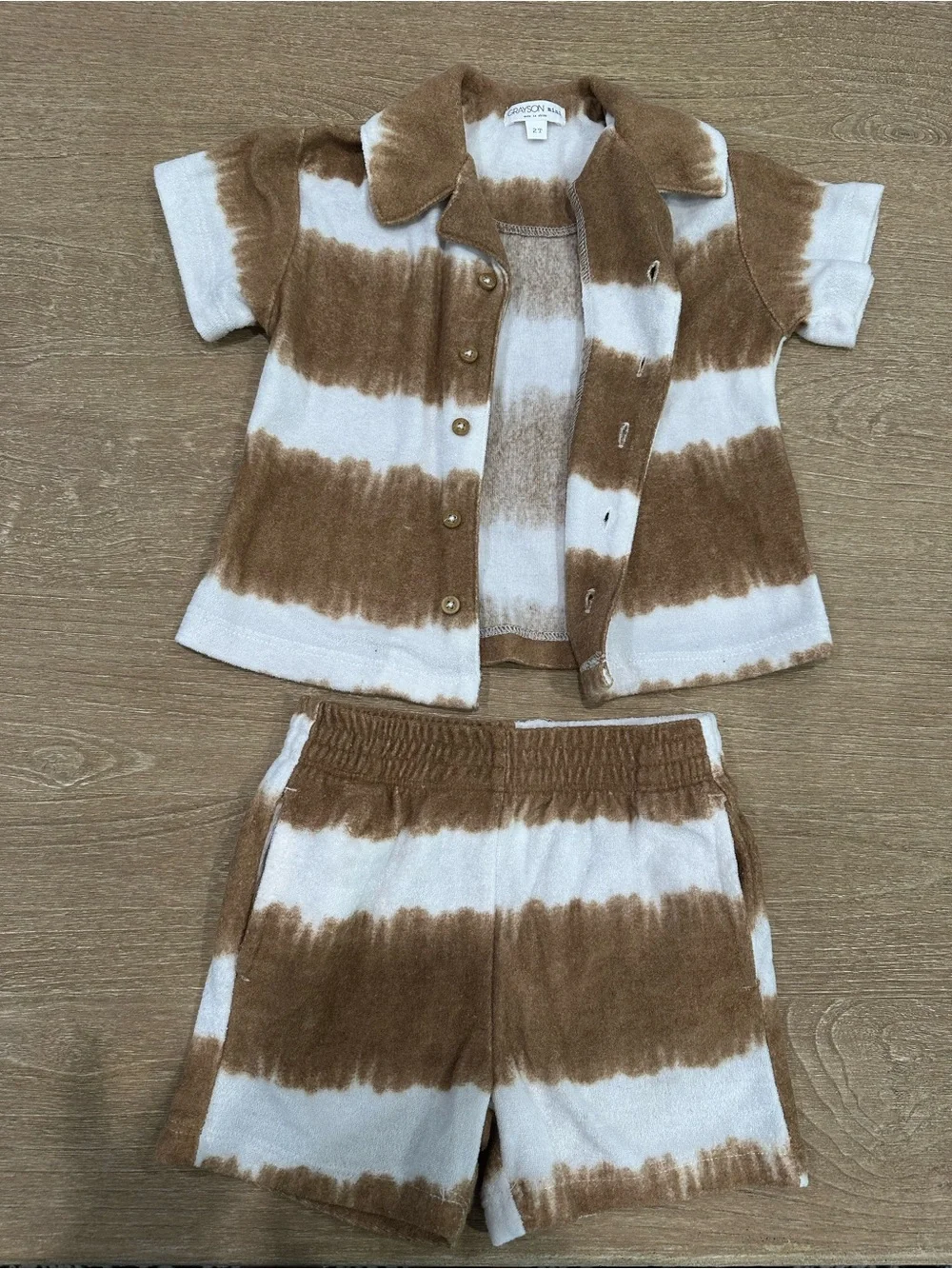 Kids Short Sleeve Knit Set in White and Brown